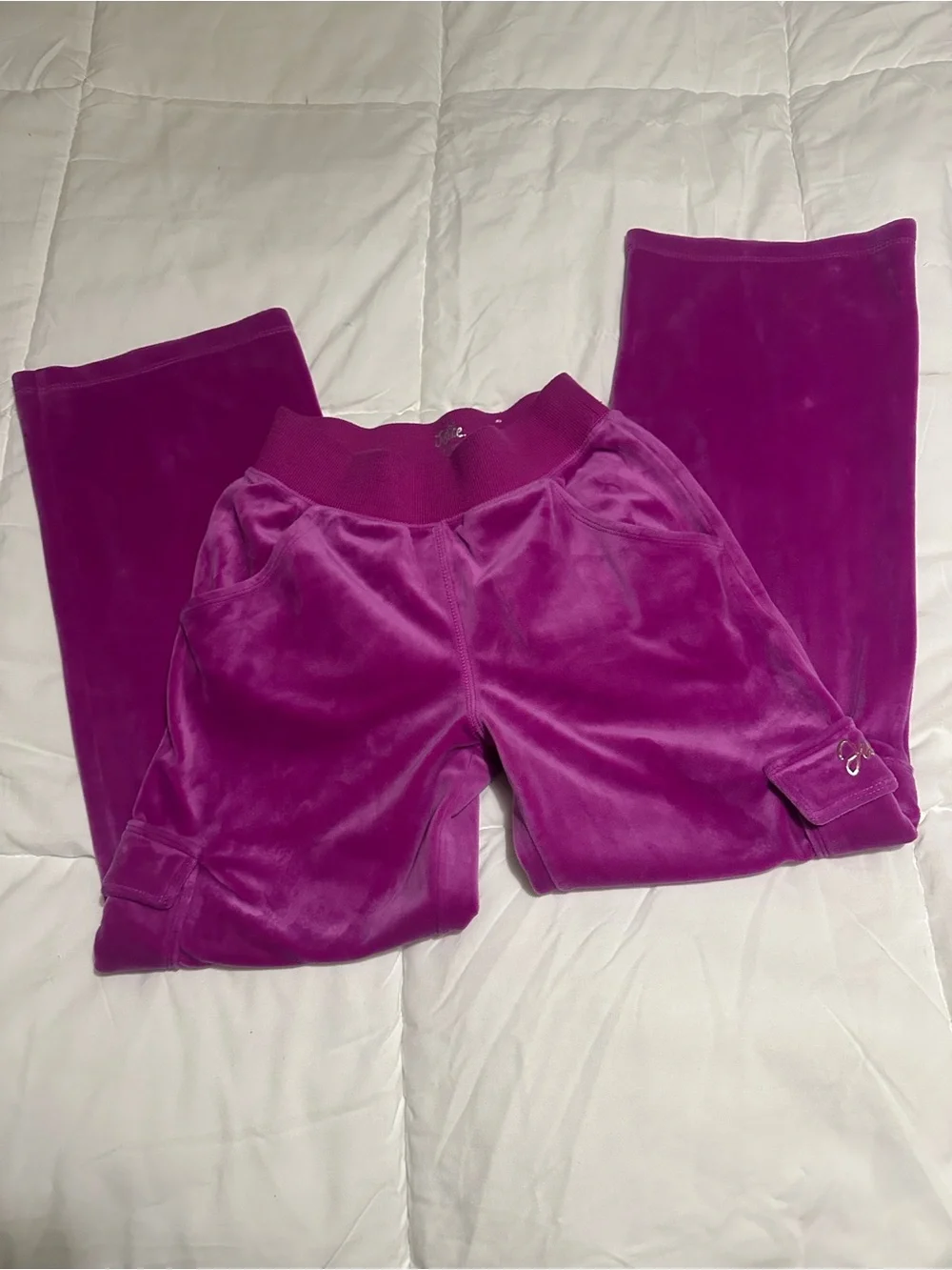 Kids Velvet Lounge Pants in Bright Magenta